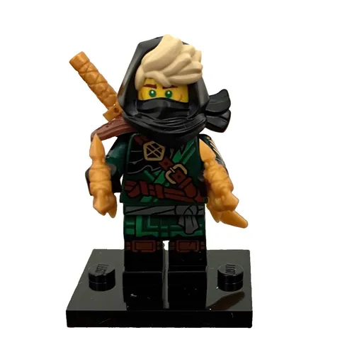 LEGO Ninja Minifigure Green Outfit w/ Hood, Blond Hair & Gold Sword