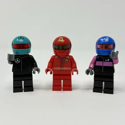 Lot of 3 LEGO Speed Champions F1 Driver Minifigures Mercedes Benz Ferrari Alpine
