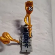 LEGO Grey & Black Ninja Minifigure with Gold Staff and Gold Snake Whip
