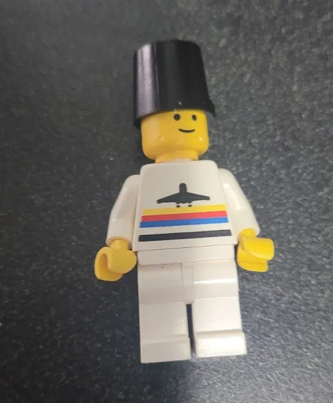LEGO Minifigure w/ Black Top Hat, White Outfit, Airplane Torso & Rainbow Stripes