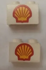 Two LEGO Shell Logo 1x2 Embossed Bricks