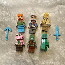 LEGO Minecraft Minifigure Lot of 6 Alex Pig Creeper w/ Accessories Pickaxe Sword
