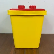 Vintage 80s LEGO DUPLO Storage Bucket with Handle Yellow Red Vtg