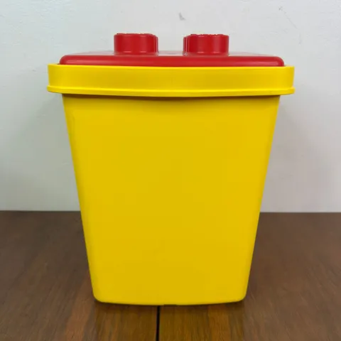 Vintage 80s LEGO DUPLO Storage Bucket with Handle Yellow Red Vtg