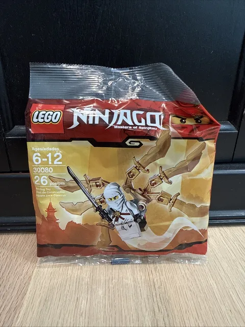 LEGO NINJAGO~26 PC WHITE NINJA ZANE~GOLDEN GLIDER~SPINJITZU~POLYBAG 30080~NIP