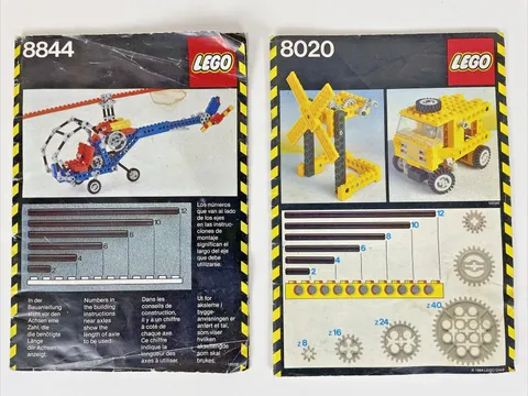 LOT 2 Vintage 1980s LEGO Instruction Manuals 8844 8020 Technic Gears Rare (A1)