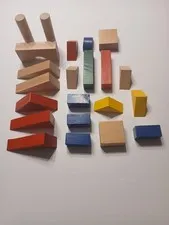 22-piece wooden building-block lot featuring assorted geometric shapes in red, b