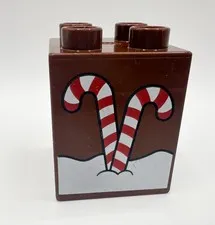 Lego Duplo Printed Block Brick, Brown With Christmas Candy Canes