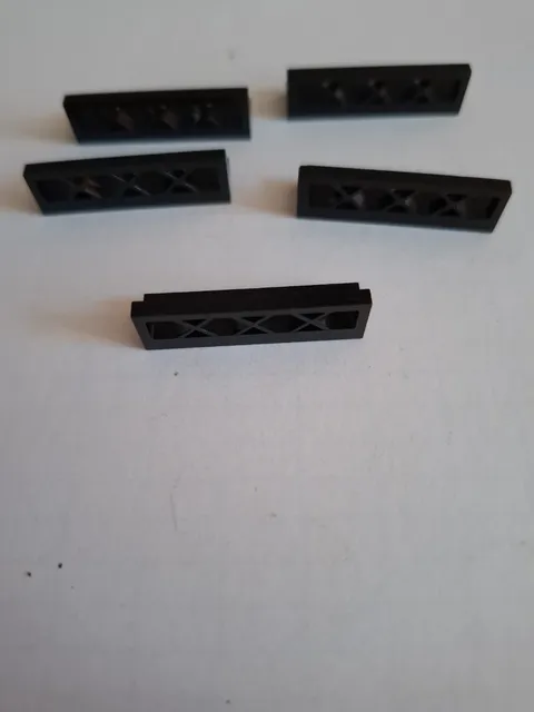 No 313.  5 x lego fence grilles 3633. 1x4x1. Black
