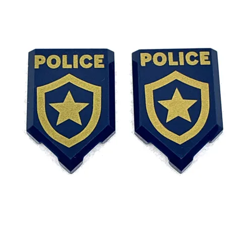 LEGO Parts - Dark Blue Tile, Mod. 2 x 3 Pentagonal POLICE- 22385pb250 - QTY 2