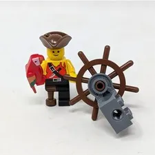 LEGO Pirate Captain Minifigure with Peg Leg Parrot and Ship Wheel Accessory