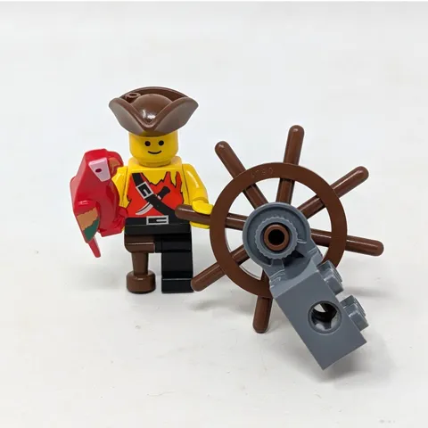 LEGO Pirate Captain Minifigure with Peg Leg Parrot and Ship Wheel Accessory