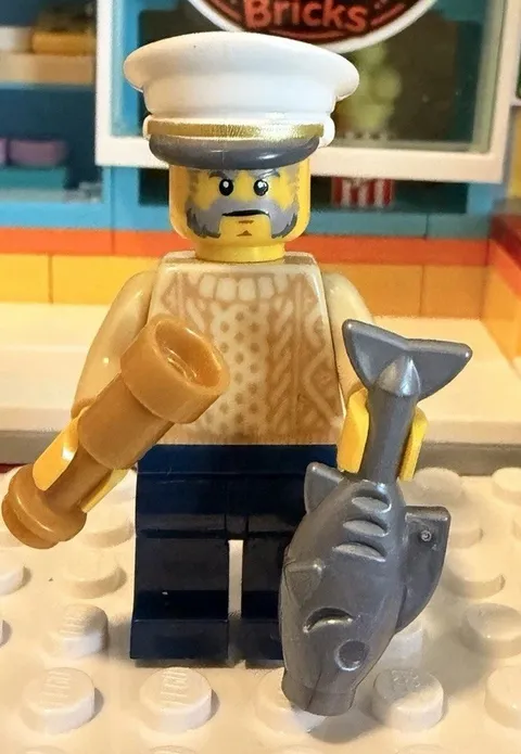 Lego Fishing Store Captain Minifigure With Accessories 