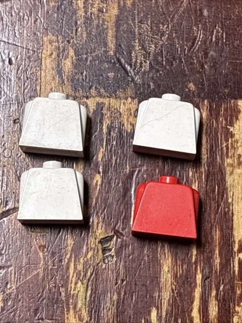 Lego Torso 1970s Armless - Vintage Lot of 4 Original (White & Red)