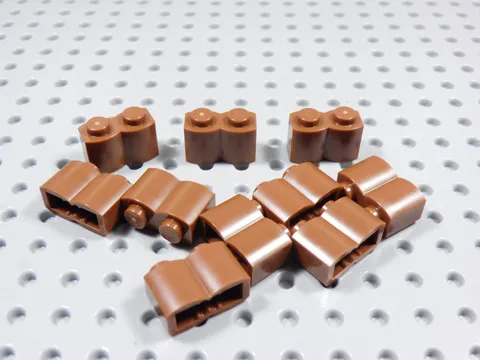 LEGO Lot of 10 Reddish Brown Modified 1x2 Log Bricks BE