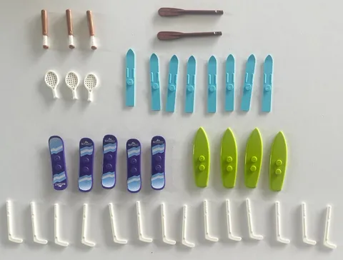 LEGO Sports Accessory Lot Skis Snowboards Hockey Sticks Tennis Rackets Surf