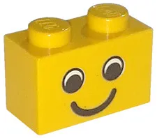 LEGO 35x Yellow Brick 1 x 2 with Eyes and Smile Pattern inv.590