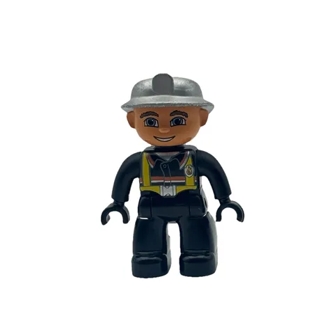 Lego Duplo figure man fireman Silver Hat Fire Fighter