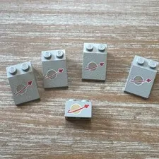 Lego Vintage Space Logo Sloped Bricks. Grey. Lot Of 5.