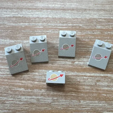 Lego Vintage Space Logo Sloped Bricks. Grey. Lot Of 5.