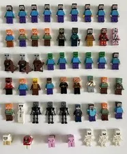 Minecraft LEGO Minifigure Lot (52 Pieces) – Steve, Alex Villagers & Animals 