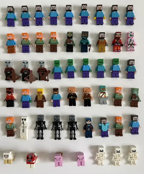 Minecraft LEGO Minifigure Lot (52 Pieces) – Steve, Alex Villagers & Animals 