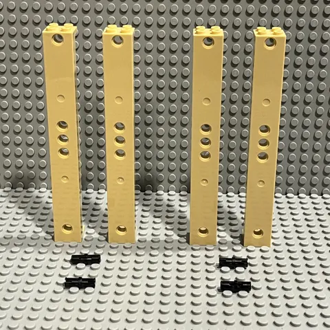 LEGO 91176 Support Tan 2 x 2 x 13 with 5 Pin Holes : (Lot of 4)