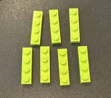 LEGO Lot 7 Pieces 1x4 Plate Part 3710 Solid Studs Lime Green