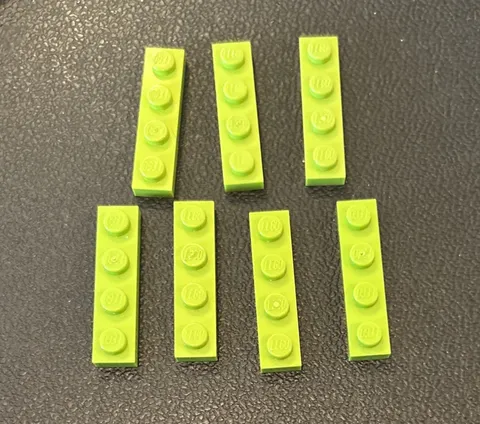 LEGO Lot 7 Pieces 1x4 Plate Part 3710 Solid Studs Lime Green