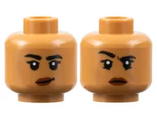 Minifigure, Head Dual Sided Female, Black Eyebrows, Reddish Brown Lip - New LEGO