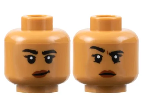 Minifigure, Head Dual Sided Female, Black Eyebrows, Reddish Brown Lip - New LEGO