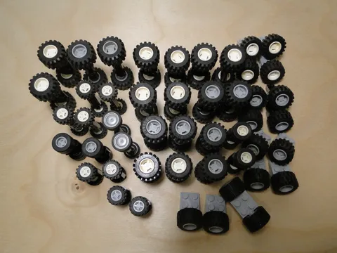 LEGO Tires Gray White Plastic Lot Rims Wheels Vintage Yellow Small Axles Parts