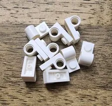 LEGO White Plate, Modified 1 x 2 with Pin Hole on Top. QTY 10. 11458