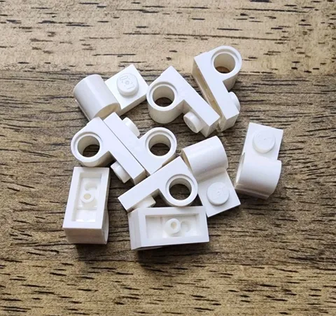 LEGO White Plate, Modified 1 x 2 with Pin Hole on Top. QTY 10. 11458