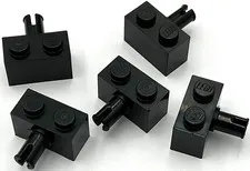 Lego 5 New Black Bricks Modified 1 x 2 with Pin and Bottom Stud Holder Parts