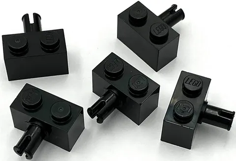 Lego 5 New Black Bricks Modified 1 x 2 with Pin and Bottom Stud Holder Parts