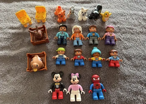 LEGO Duplo Figure & Animals Lot Of 18 Mickey Minnie Farm Spiderman Kids Cat Bear