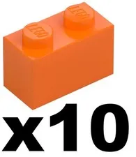 Lego New Part 3004 - Qty 10 - BRICK Orange 1 x 2 Stud Pieces OR1