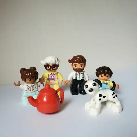 Lego Duplo Lot 6 People Figures Dalmatian Teapot Grandma Boy Girl Dad W/ Beard