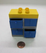 Lego Duplo Silver Cabinet w/ 4 Blue Drawers Dresser For Room Vintage House