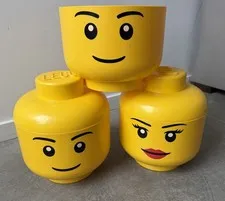 Lego Storage LOT (3) Head Large Store Case Yellow Big Container #4032 2012 NICE!