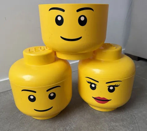 Lego Storage LOT (3) Head Large Store Case Yellow Big Container #4032 2012 NICE!