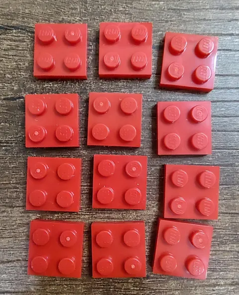 LEGO 2x2 RED PLATE (12 pieces)  Building Blocks Parts