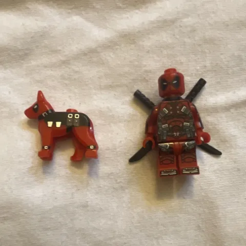 LEGO Deadpool Minifigure w/ 2 Katanas & Red Dog Figure, Plastic, 5+