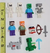 LEGO MINI FIGURE LOT - Minecraft - (8) figures + accesories + extra pieces 