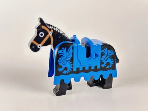 LEGO Castle Knights Horse w Blue Barding Ruffled Edge w Dragons 2490px2 PRISTINE