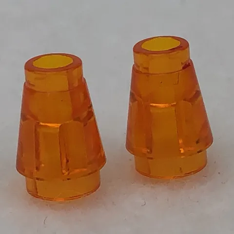 LEGO 4589b Trans Orange Cone 1 x 1 with Top Groove (x2)
