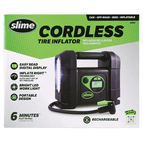 Slime 40080 Cordless Tire Inflator Rugged Portable Air Compressor Pump Auto
