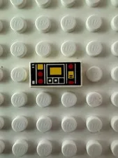 LEGO Tile 1 x 2 with Red and Yellow Controls and Two White Stripes 3069p68