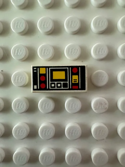 LEGO Tile 1 x 2 with Red and Yellow Controls and Two White Stripes 3069p68